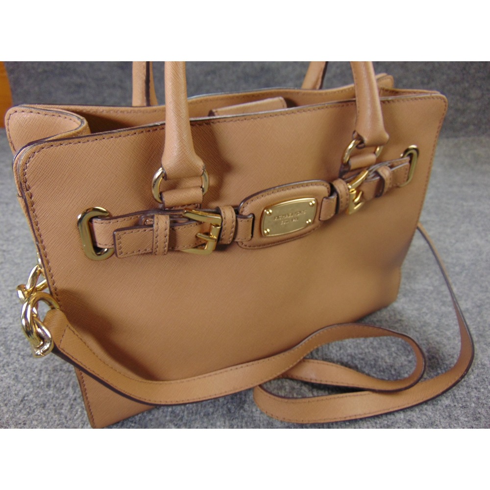 Michael Kors Hamilton Satchel Tan Brown Saffiano 38H7YHMS3L Handbag
